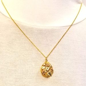 Black Hills Gold 10KT 12KT pink green yellow gold leaves teardrop necklace chain